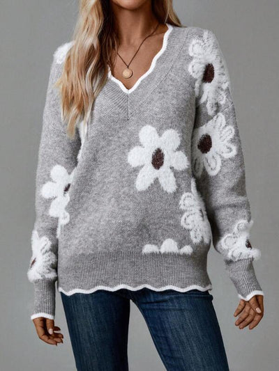 THEA | PULL FLORAL ÉLÉGANT À COL EN V