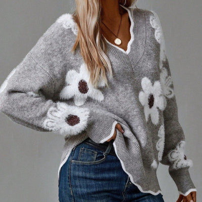 THEA | PULL FLORAL ÉLÉGANT À COL EN V