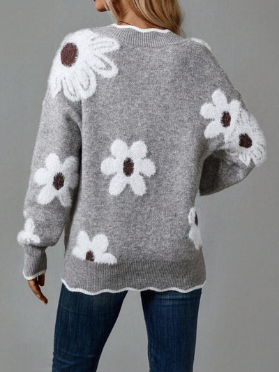 THEA | PULL FLORAL ÉLÉGANT À COL EN V