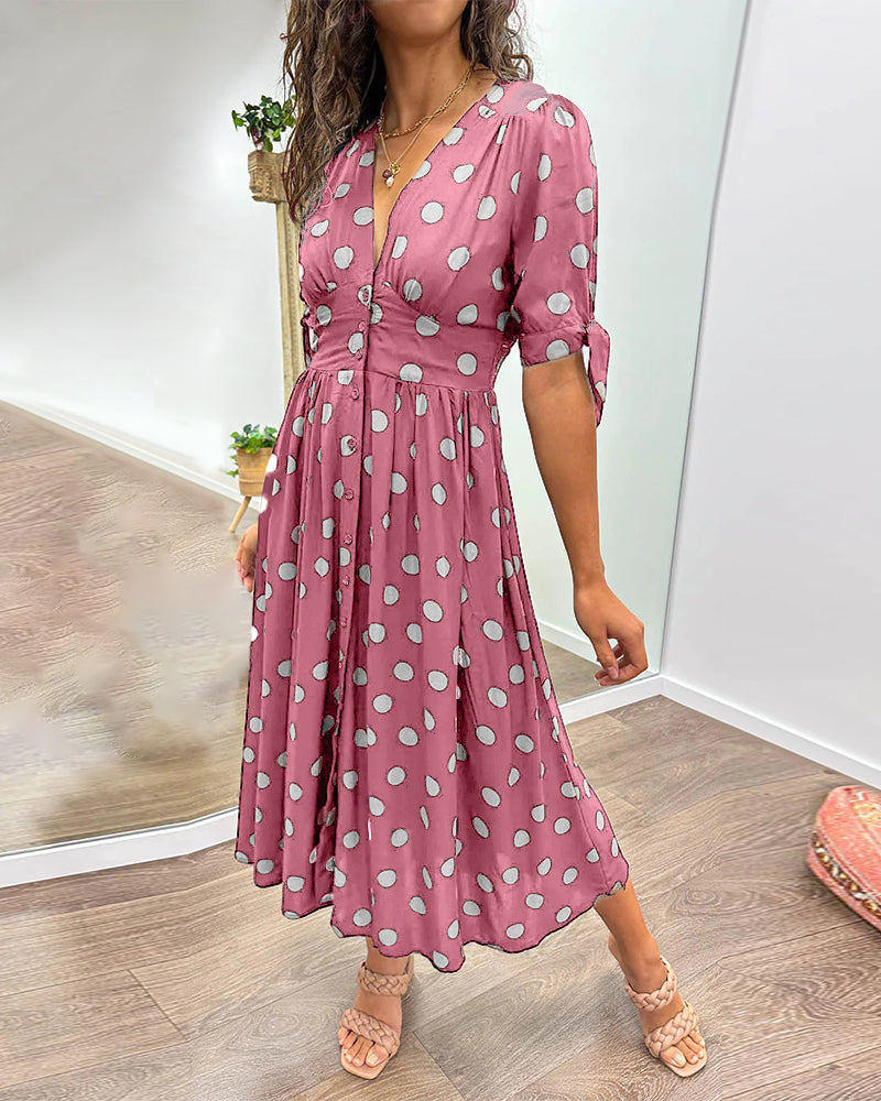 Mia™ - Robe à pois avec décolleté en V profond