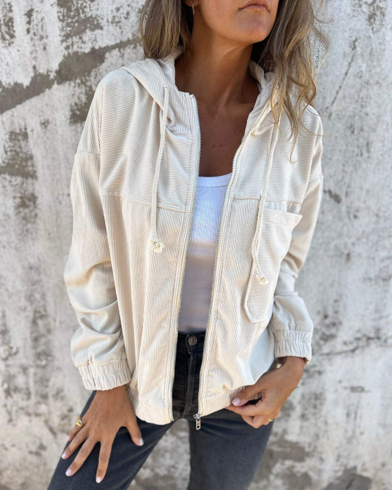 Ella | Veste en velours côtelé avec capuche et fermeture éclair