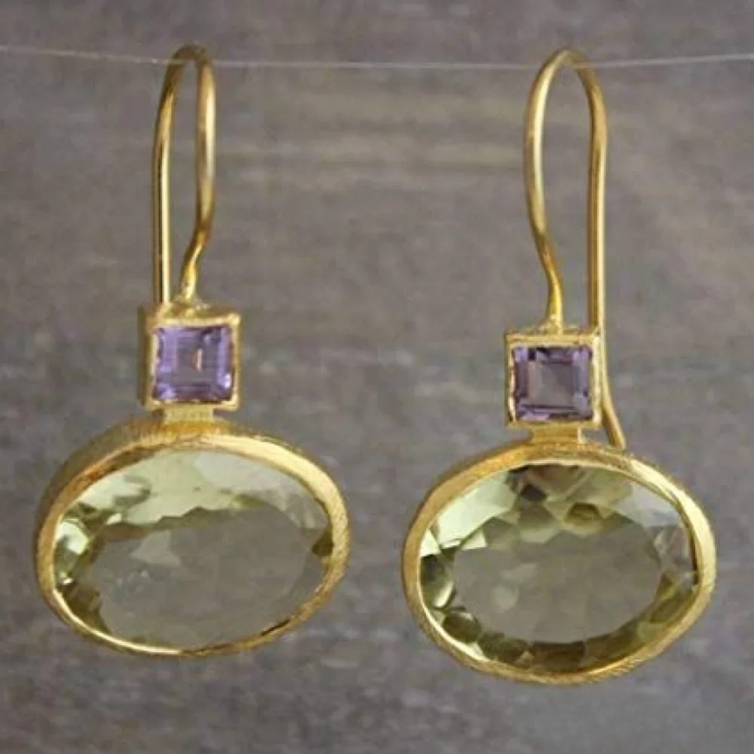 Boucles d'oreilles vintage en cristal vert et or