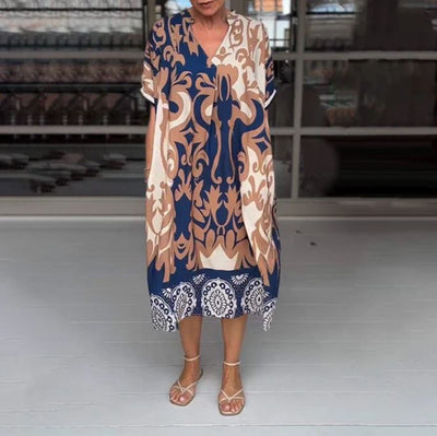 Robe midi ample avec décolleté en V imprimé