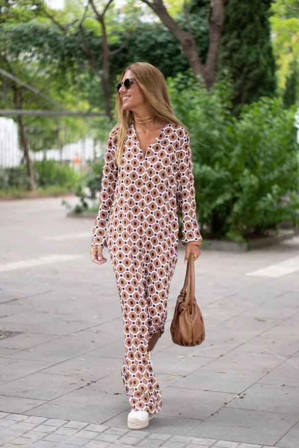Bellevo | Robe Élégante avec Imprimé Marron