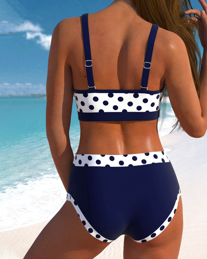 Liesbeth - Bikini à Taille Haute à Pois avec Design Patchwork