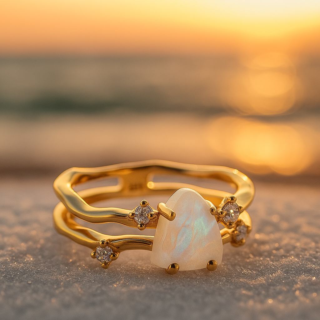 Alba di Mare | Bague dorée avec pierre de lune et argent 925