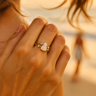 Alba di Mare | Bague dorée avec pierre de lune et argent 925