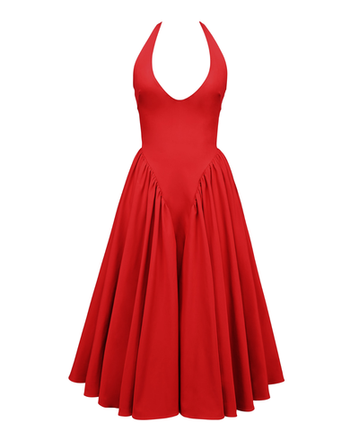 Monroe – Robe Midi Rouge au Style Iconique