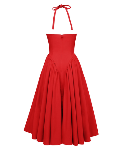 Monroe – Robe Midi Rouge au Style Iconique