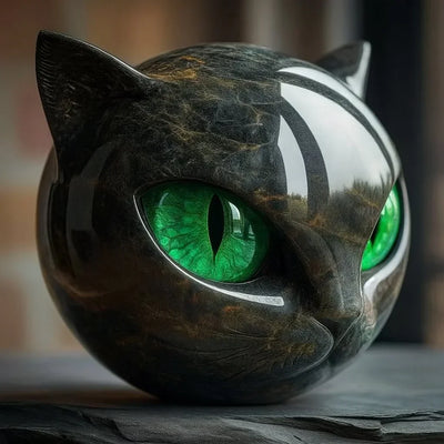 Sculpture de Tête de Chat Noir Mystique