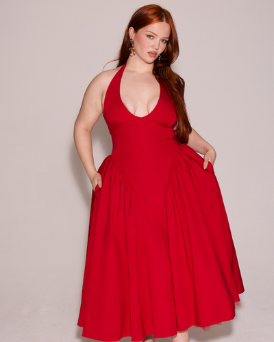 Monroe – Robe Midi Rouge au Style Iconique