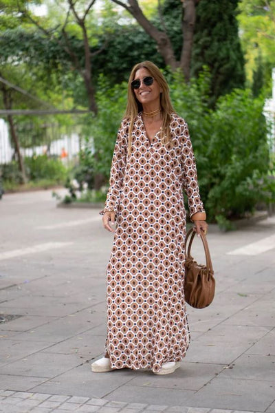 Bellevo | Robe Élégante avec Imprimé Marron