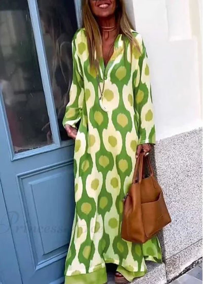 Robe Boho à Col en V avec Imprimé Géométrique et Fente d'Automne