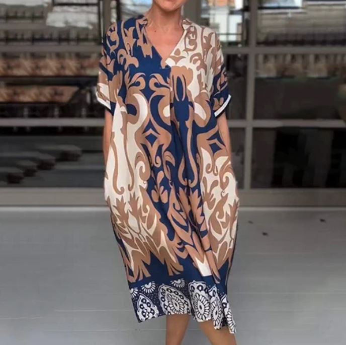 Robe midi ample avec décolleté en V imprimé