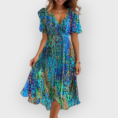 Daisy | Robe Midi Fleurie Élégante avec Décolleté en V