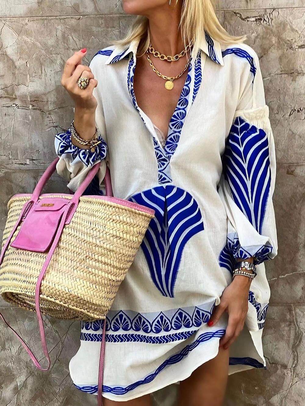 Kristine | Robe Mini de Vacances à Imprimé Unique Simple