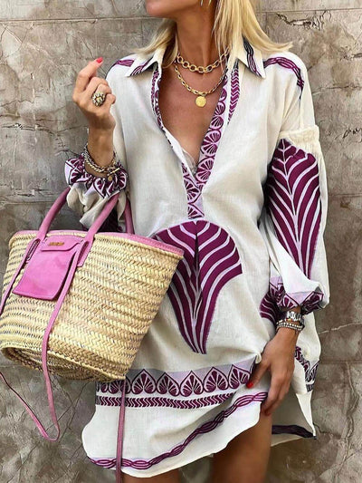 Kristine | Robe Mini de Vacances à Imprimé Unique Simple
