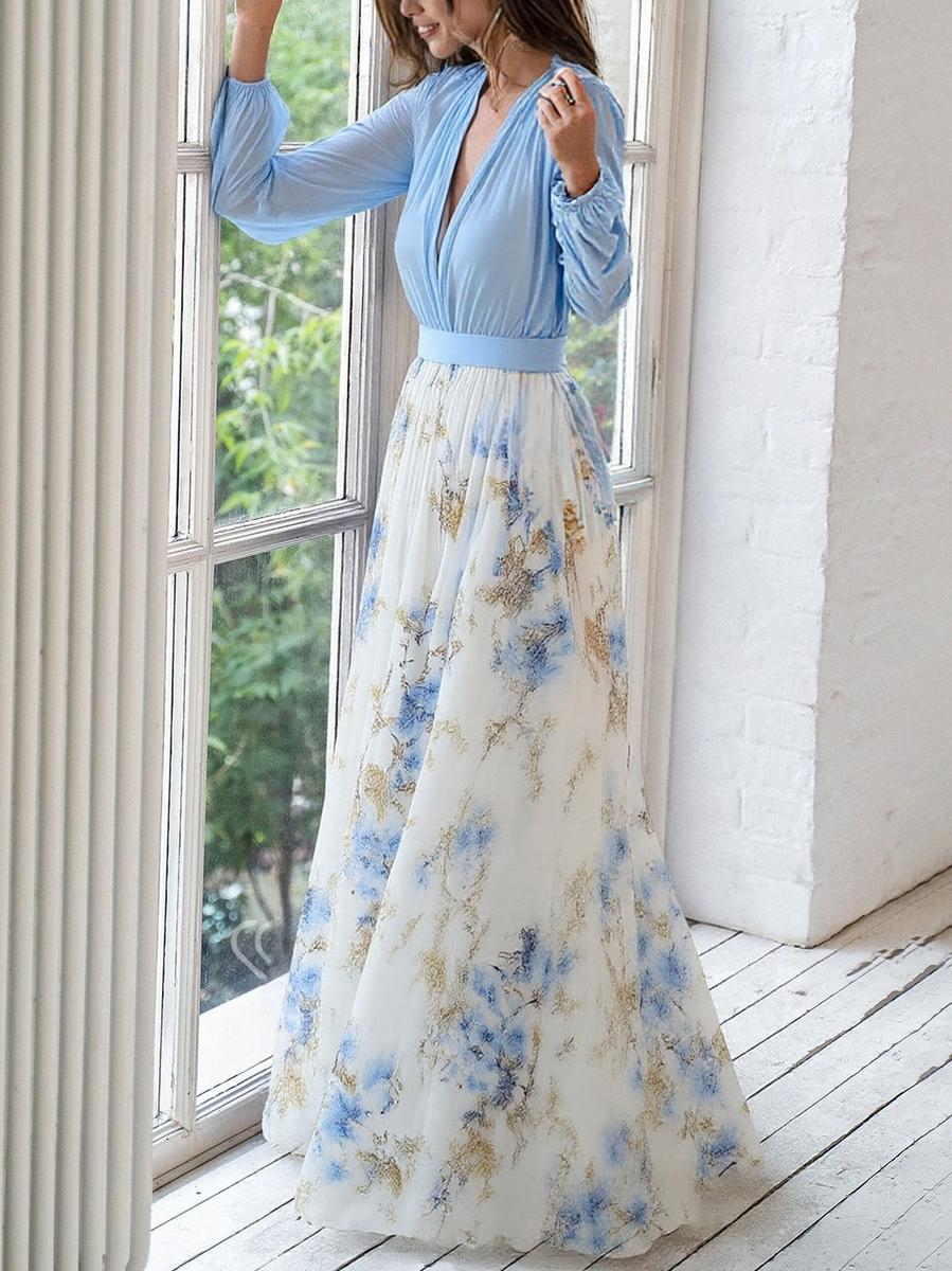 Elena™ | Robe Longue Élégante avec Imprimé Floral