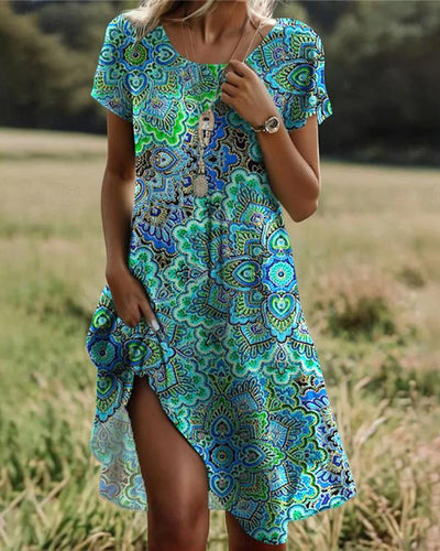 Louise | Robe À Col Rond Avec Impression Vintage
