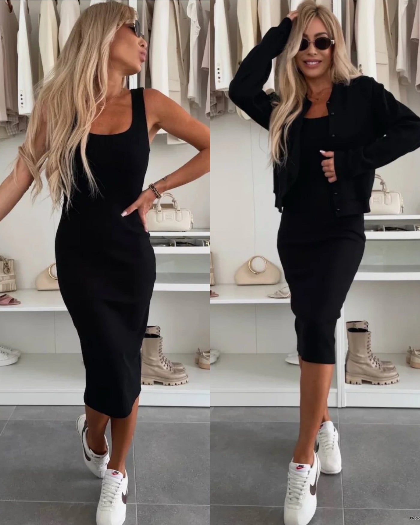 Karin™ | Robe midi en maille côtelée & ensemble bomber