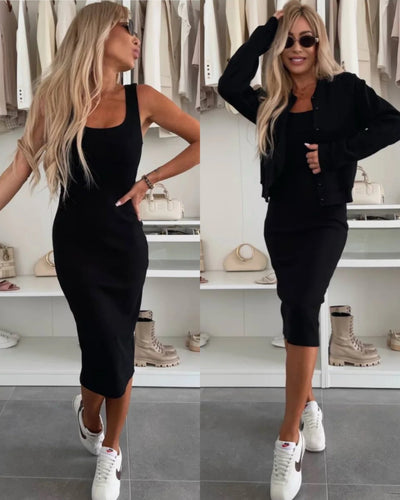 Karin™ | Robe midi en maille côtelée & ensemble bomber
