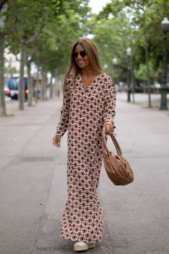 Bellevo | Robe Élégante avec Imprimé Marron