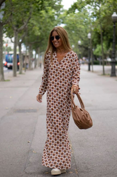 Bellevo | Robe Élégante avec Imprimé Marron