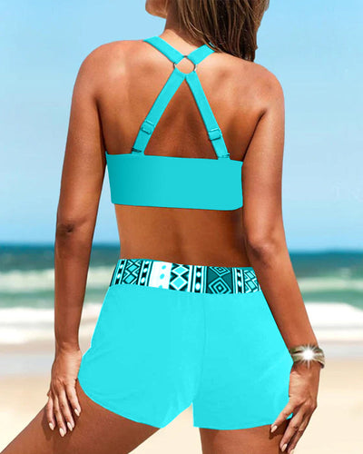 Bikinis taille haute à imprimé géométrique
