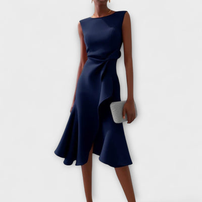 Juliette – Robe Midi Asymétrique Drapée