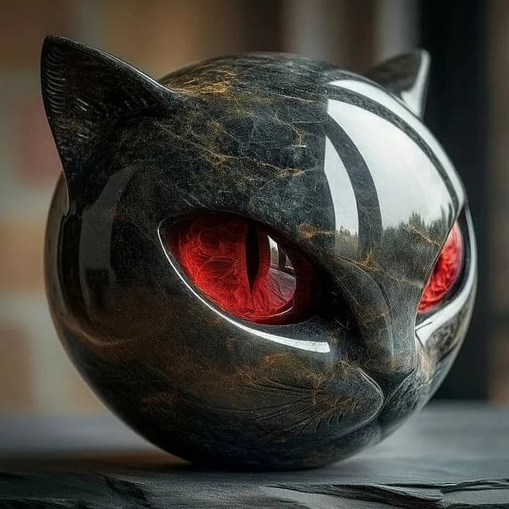 Sculpture de Tête de Chat Noir Mystique