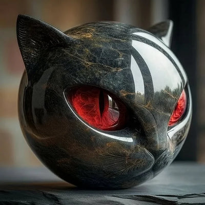 Sculpture de Tête de Chat Noir Mystique