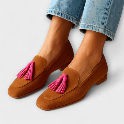 Mocassins Roses en Suède avec Franges Décoratives