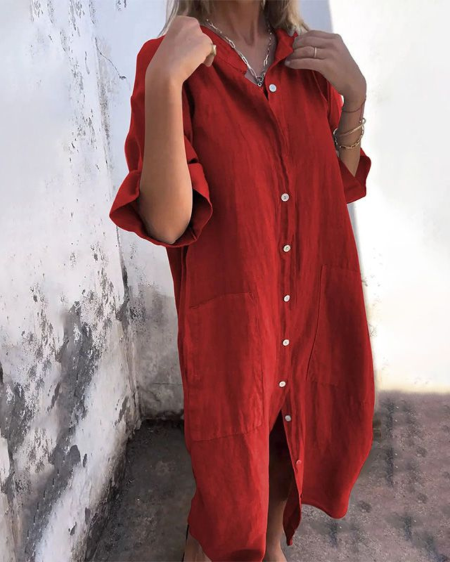 MELANY - ROBE CHEMISE DÉCONTRACTÉE STYLE IBIZA EN LONGUEUR GENOU