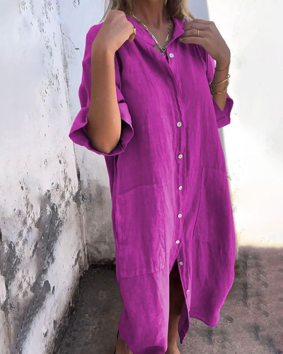 MELANY - ROBE CHEMISE DÉCONTRACTÉE STYLE IBIZA EN LONGUEUR GENOU