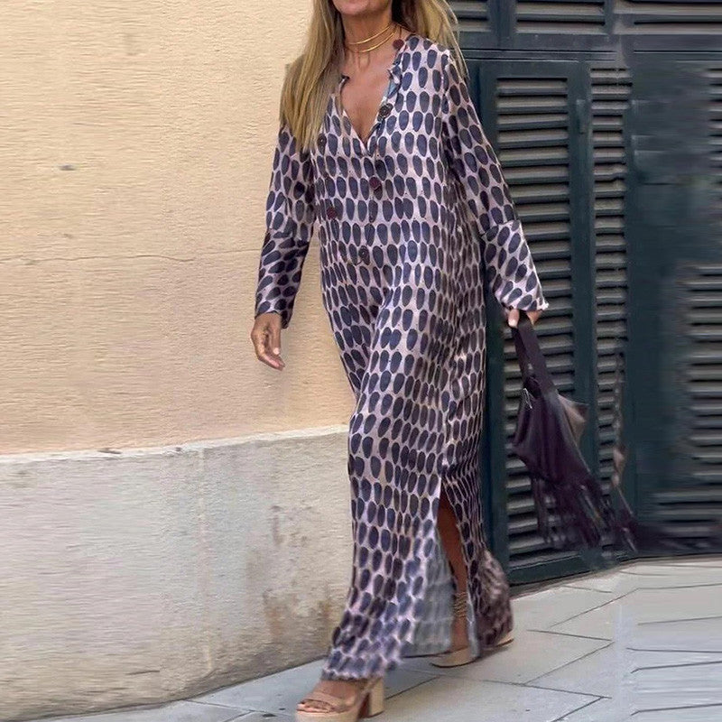 Bellevo | Robe Élégante avec Imprimé Marron