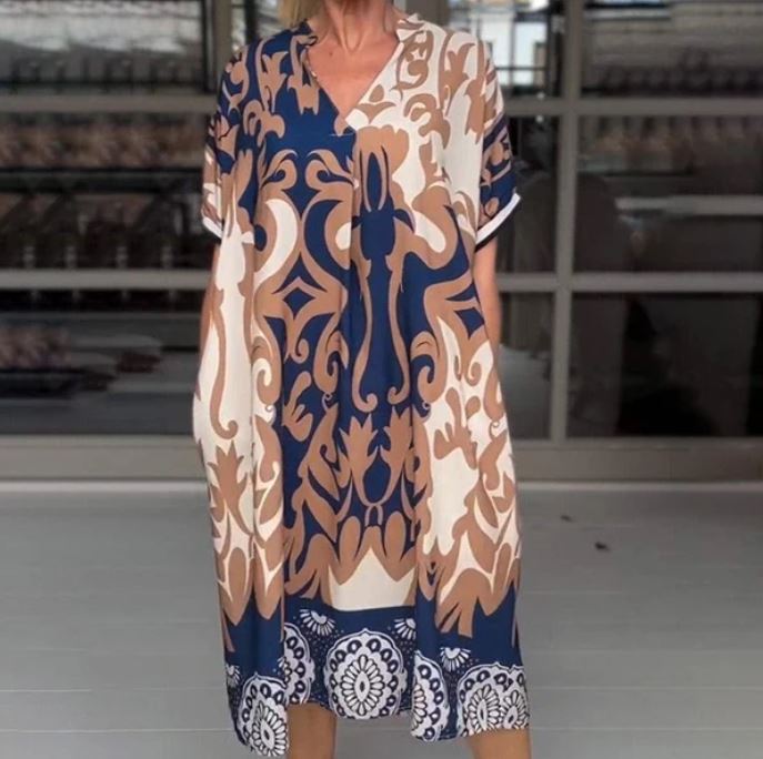 Robe midi ample avec décolleté en V imprimé