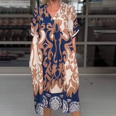 Robe midi ample avec décolleté en V imprimé