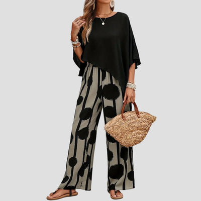 Léonie | Ensemble élégant avec top original et pantalon fluide imprimé