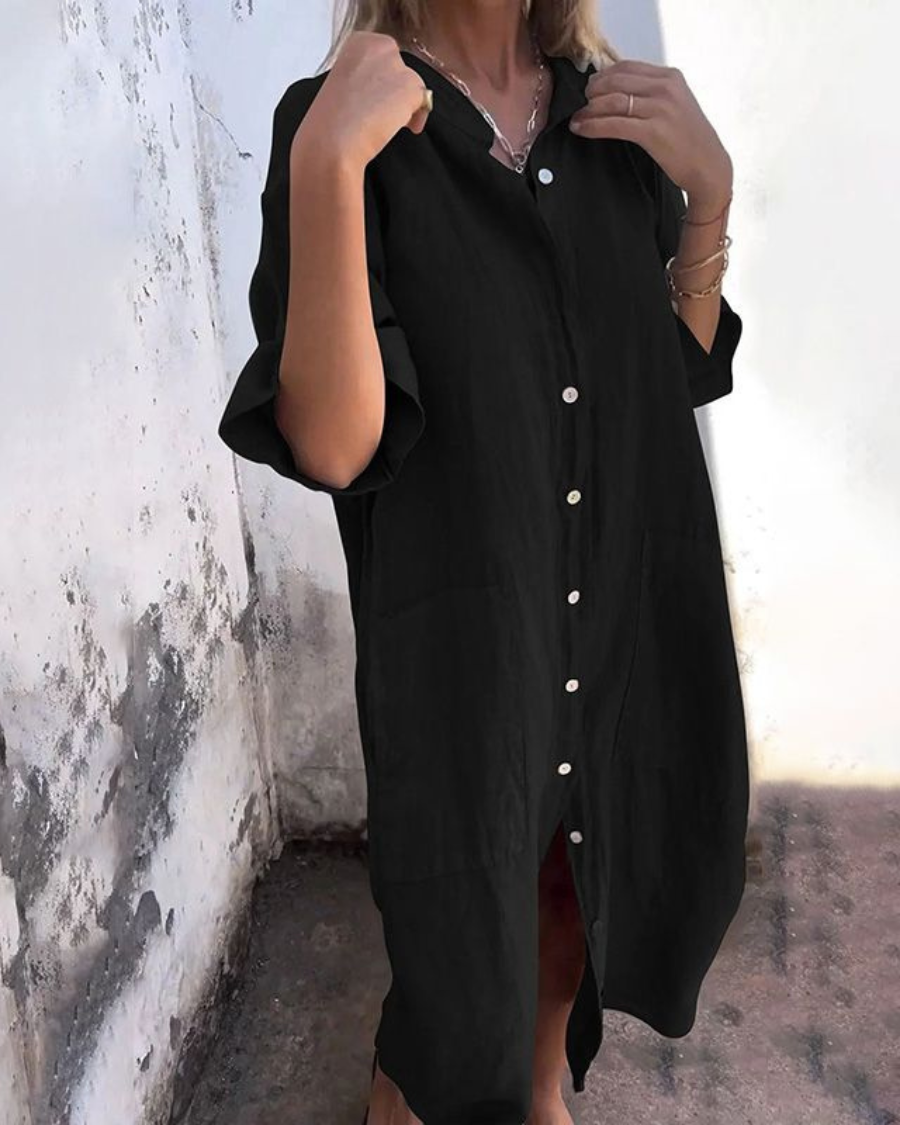 MELANY - ROBE CHEMISE DÉCONTRACTÉE STYLE IBIZA EN LONGUEUR GENOU