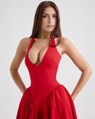 Monroe – Robe Midi Rouge au Style Iconique
