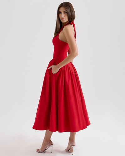 Monroe – Robe Midi Rouge au Style Iconique