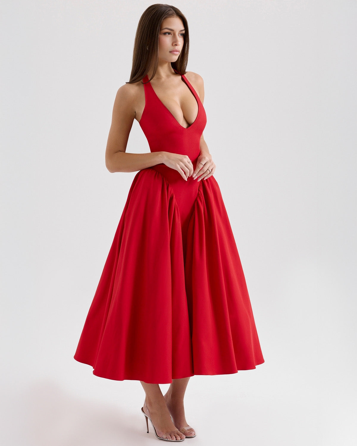 Monroe – Robe Midi Rouge au Style Iconique