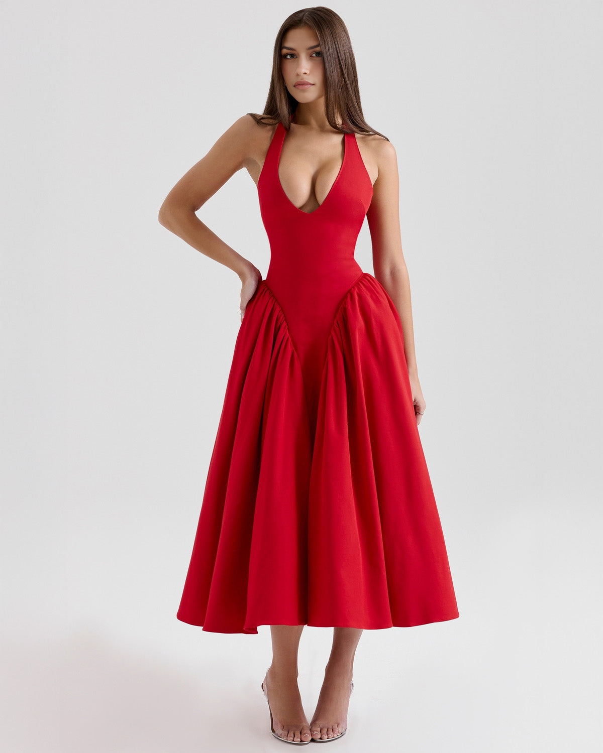 Monroe – Robe Midi Rouge au Style Iconique