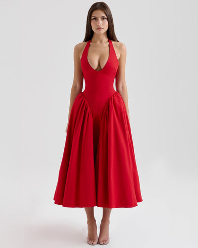 Monroe – Robe Midi Rouge au Style Iconique