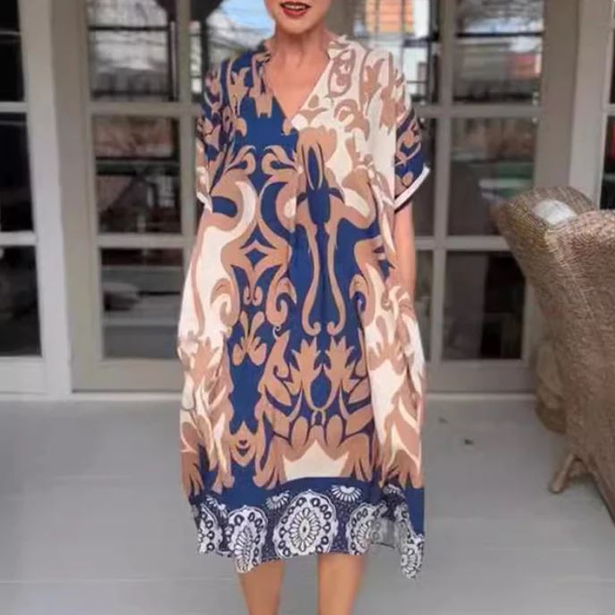 Robe midi ample avec décolleté en V imprimé