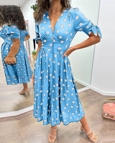 Mia™ - Robe à pois avec décolleté en V profond