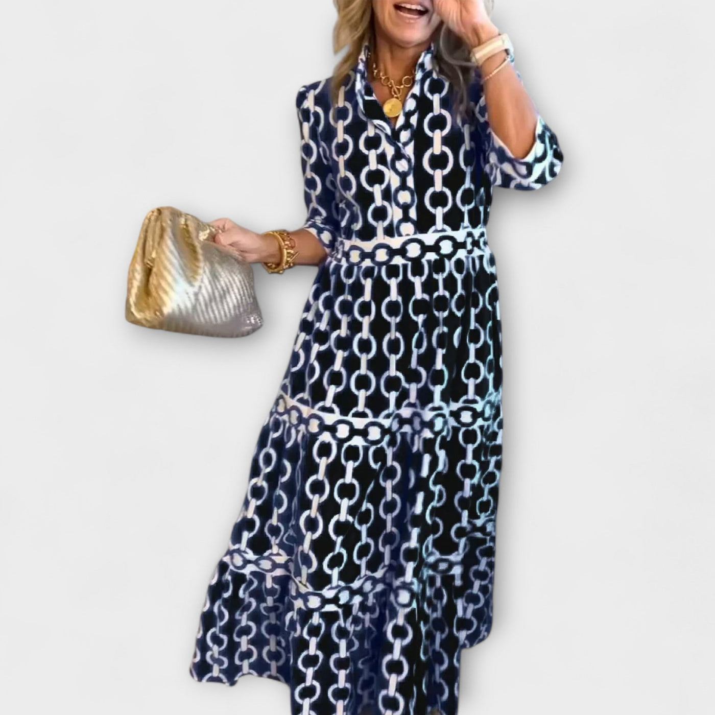 Sophia | Robe Midi avec Motif Chaîne