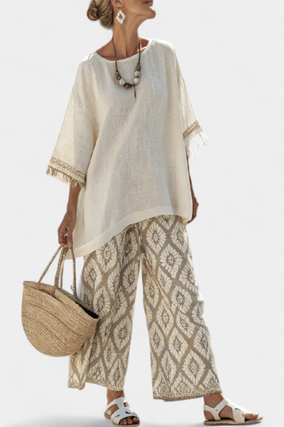 Ensemble Boho Chic Daisy : Chemise Longue et Pantalons Imprimés pour un Style Unique