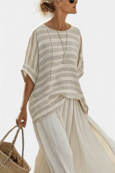 Ensemble en lin de bambou Daisy avec blouse à rayures élégante et pantalons fluides pour un style moderne et confortable