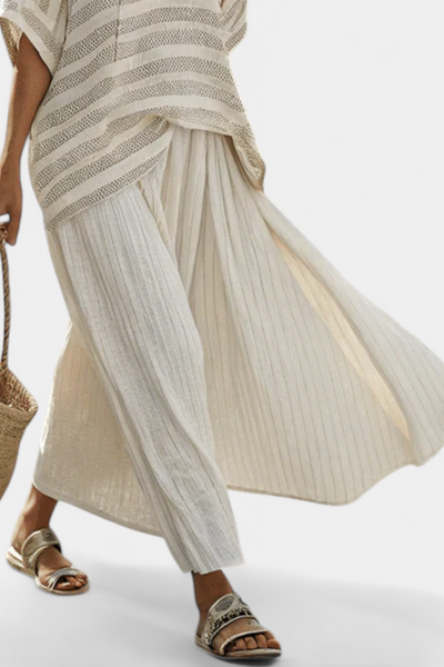 Ensemble en lin de bambou Daisy avec blouse à rayures élégante et pantalons fluides pour un style moderne et confortable